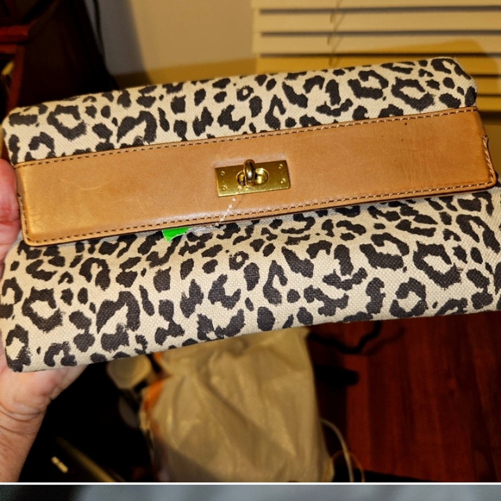 J CREW | Leather + Leopard Clutch